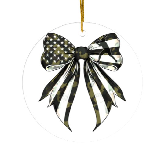 Coquette Bow Baseball Player Camouflage US Flag Ceramic Ornaments