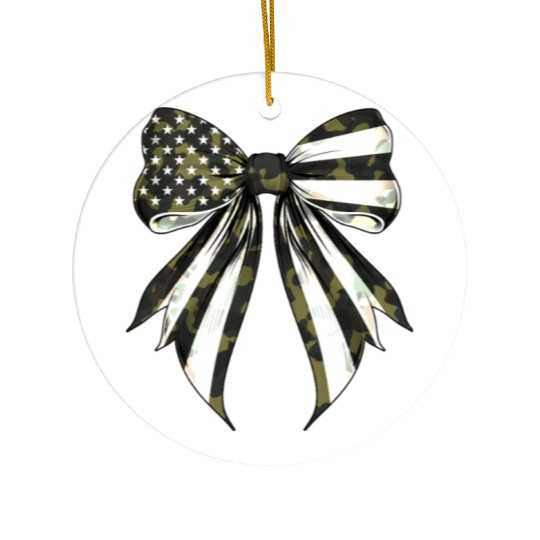 Coquette Bow Camouflage US Flag Pride Patriotic Ceramic Ornaments