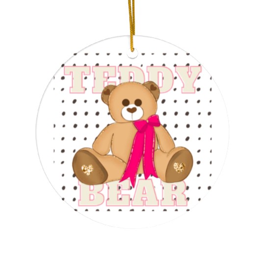 Teddy Bear With A Pink Bow Ceramic Ornaments