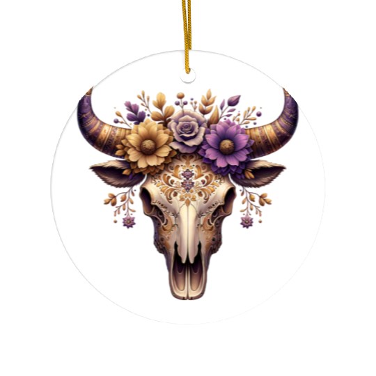 Boho Bull Skull with Floral – Western Bohemian Ceramic Ornaments