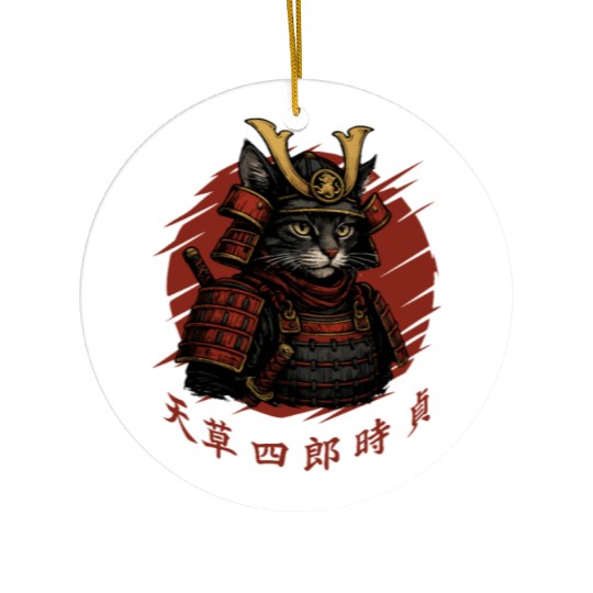 Samurai Cat Warrior – Japanese Red Sun Armor Art Ceramic Ornaments