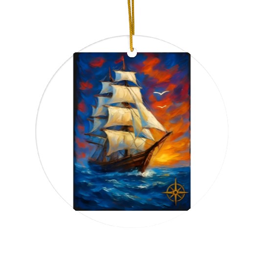 Acrylic Style Ship Art Painting Ceramic Ornaments