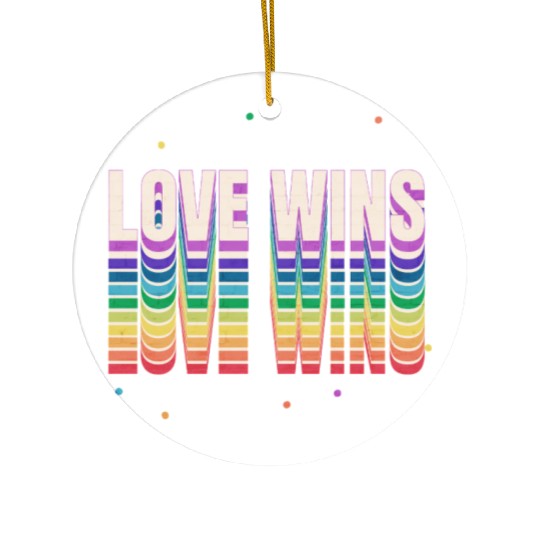 Love Wins Retro Rainbow Pride Typography Ceramic Ornaments