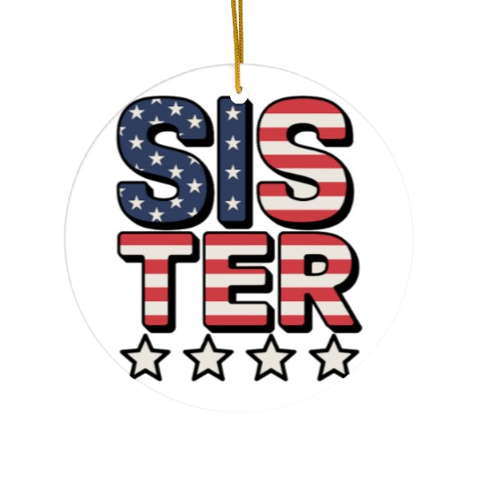 Sister American Flag Stars and Stripes Design Ceramic Ornaments