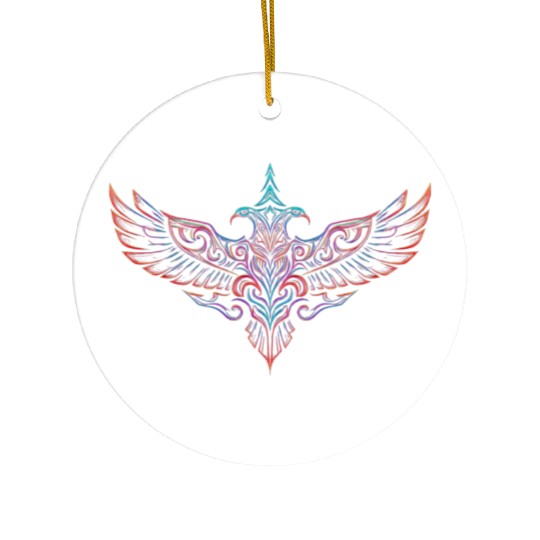 Neon Tribal Two-Headed Phoenix Ceramic Ornaments