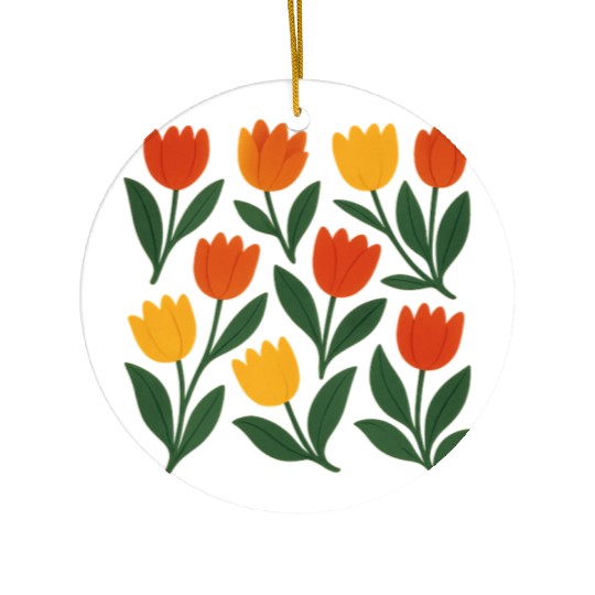 Bright Tulip Garden Pattern Ceramic Ornaments