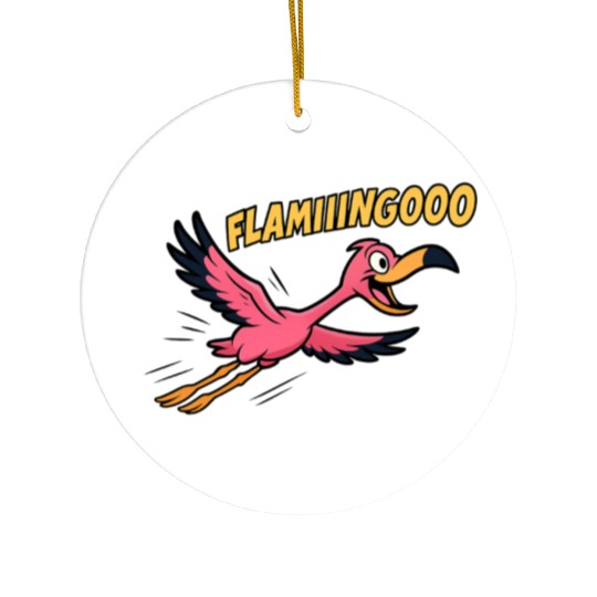 FLAMIIINGOOO – Funny Cartoon Flamingo in Flight De Ceramic Ornaments