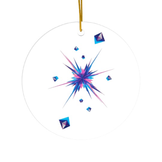 Vibrant Geometric Explosion in Neon Colors Ceramic Ornaments