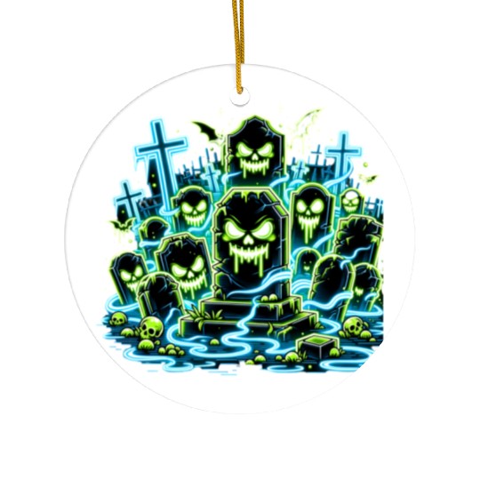 Neon Tomb Uprising – Glowing Graveyard Ghouls Ceramic Ornaments