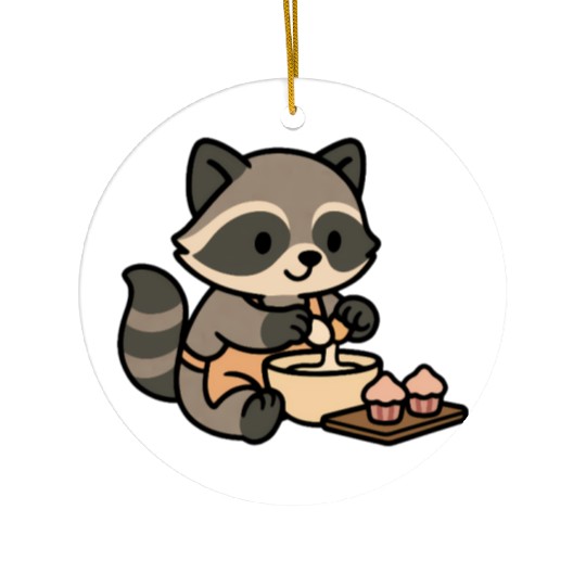 Adorable Raccoon Baking Cupcakes Ceramic Ornaments