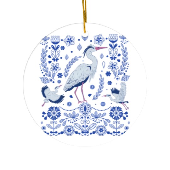 Great Blue Heron Folk Art Ceramic Ornaments