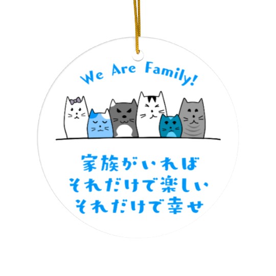 Cat Family Love Blue Ceramic Ornaments