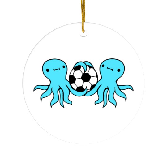 2 octopus team friends playing soccer ball sport Ceramic Ornaments
