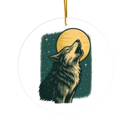 Lone wolf howl at the moon Ceramic Ornaments