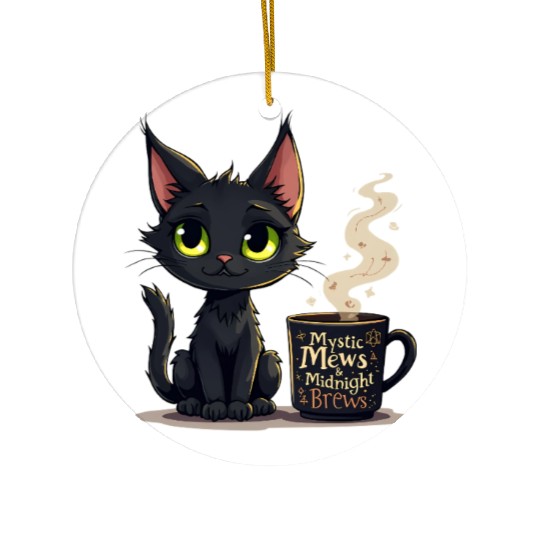 Mystic Mews & Midnight Brews - Black Cat & Magic Ceramic Ornaments