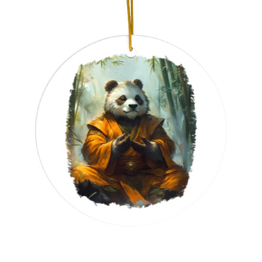 Meditating Panda In The Zen Bamboo Forest Ceramic Ornaments