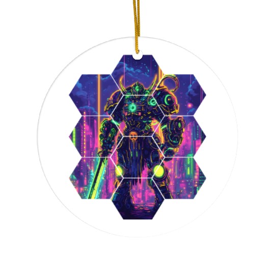 Bright Sci Fi Warrior In Neon Colors Ceramic Ornaments
