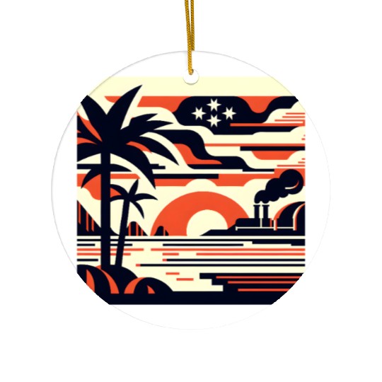 Twilight Palm & Factory Scene Ceramic Ornaments