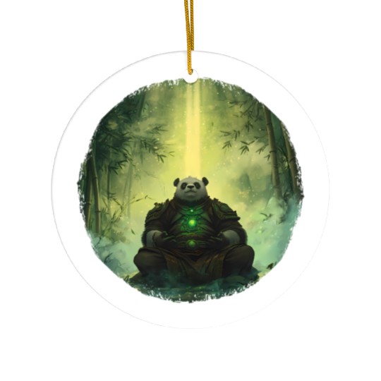 Meditating Panda Monk in a Glowing Bamboo Grove Ceramic Ornaments