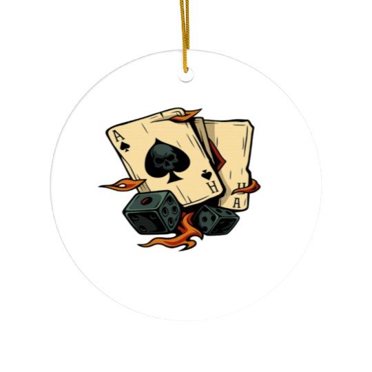 Floral Skull with Cards & Dice Ceramic Ornaments