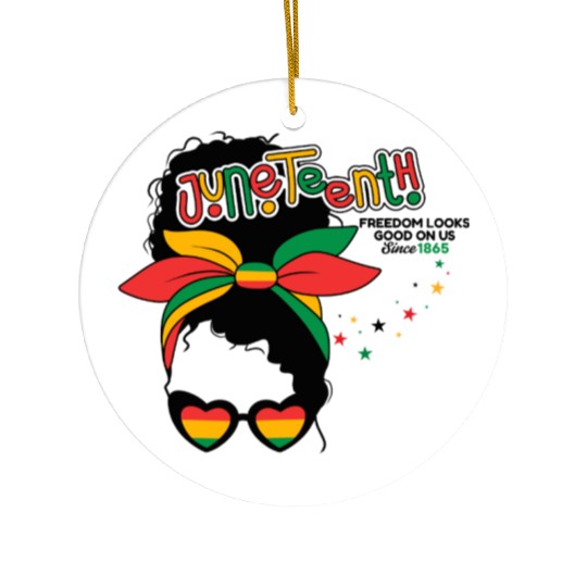 Juneteenth-Freedom Looks Good On Us Ceramic Ornaments