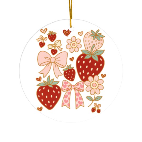 Summer Vacation Boho Strawberry Coquette Ceramic Ornaments