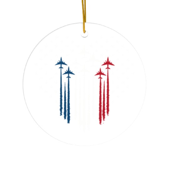 Fighter Jet Airplane USA Flag Heart Ceramic Ornaments