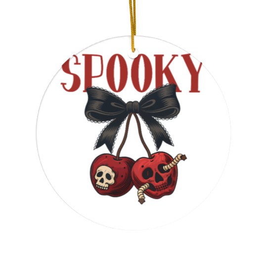 Spooky Skull Cherry Bow Halloween Ceramic Ornaments