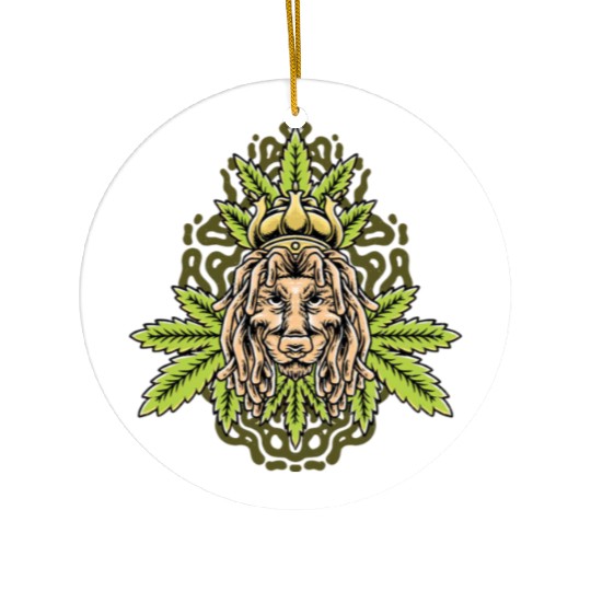 handdrawn lion marijuana leaf with old school t Ceramic Ornaments