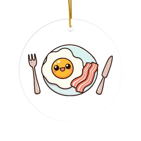 Whimsical Sunny Side Fried Egg Design Ceramic Ornaments