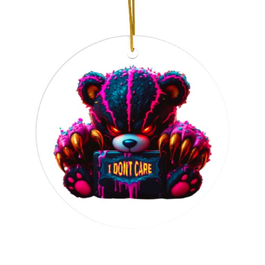 Angry Neon Bear "I DON'T CARE" – Edgy Graffiti  Ceramic Ornaments