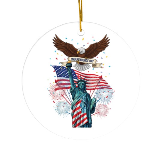 US flag with eagle and statue of liberty Ceramic Ornaments