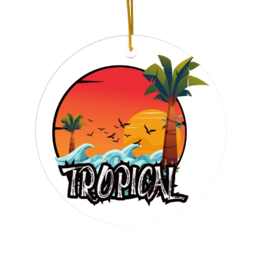 Vibrant Tropical Sunset Scene Ceramic Ornaments