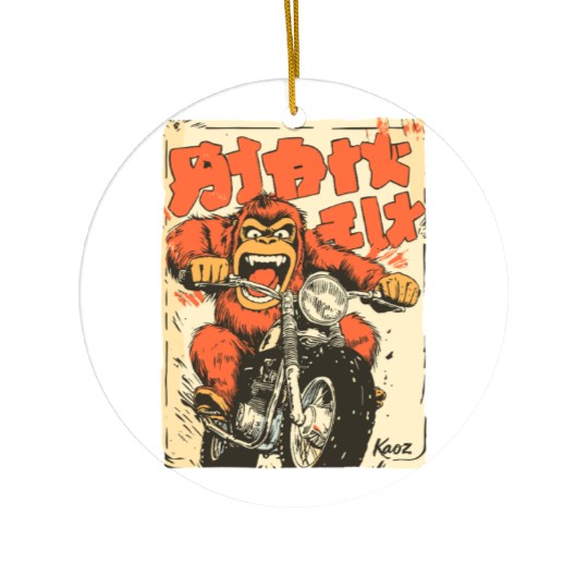 Monkey Mayhem – Vintage Ape on a Motorcycle Ceramic Ornaments