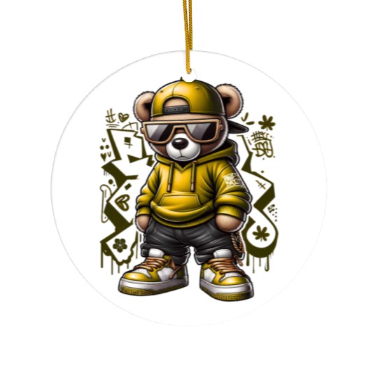 Yellow Street Wear Teddy Bear Ceramic Ornaments