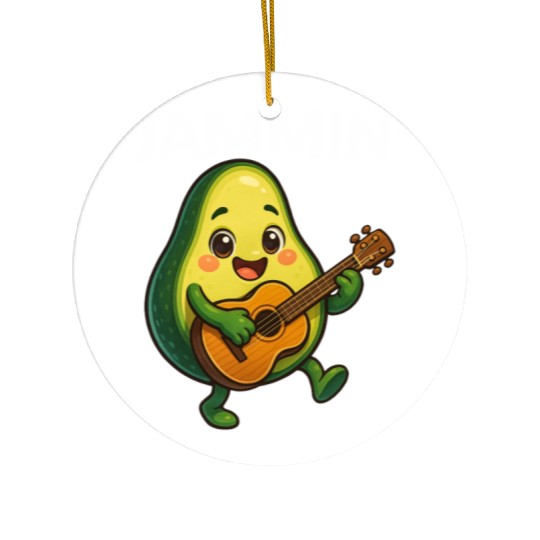 Jammin' Funny Cute Kawaii Avocado Playing Guitar Ceramic Ornaments