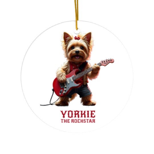 Yorkie the Rockstar Ceramic Ornaments