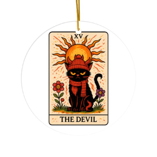Devil Cat Tarot Card, Grumpy Cat Art, Mystical Ceramic Ornaments