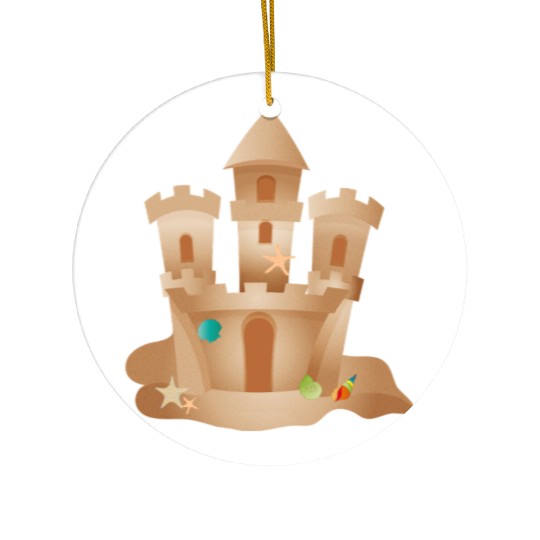 Sandcastle with Shells and Starfish on the Beach Ceramic Ornaments
