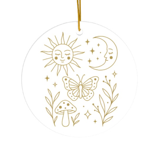 Celestial Magic Moon and Sun Doodle Ceramic Ornaments