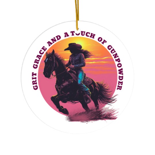 Cowgirl Pride Sunset Scene Ceramic Ornaments
