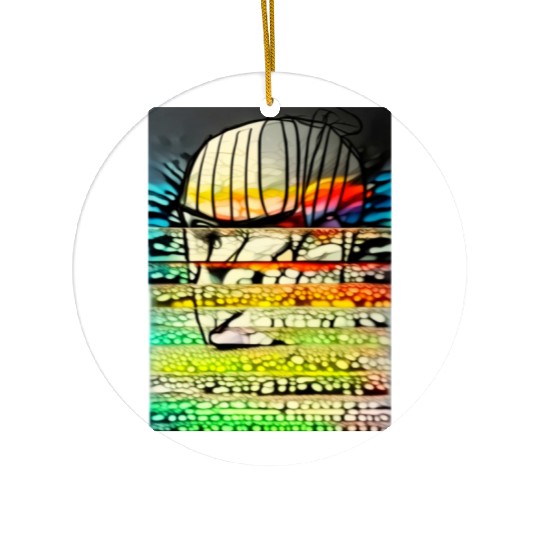 Urban Chaos Face with Neon Lines Ceramic Ornaments