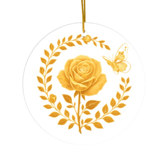 Golden Rose with Butterfly Frame Ceramic Ornaments