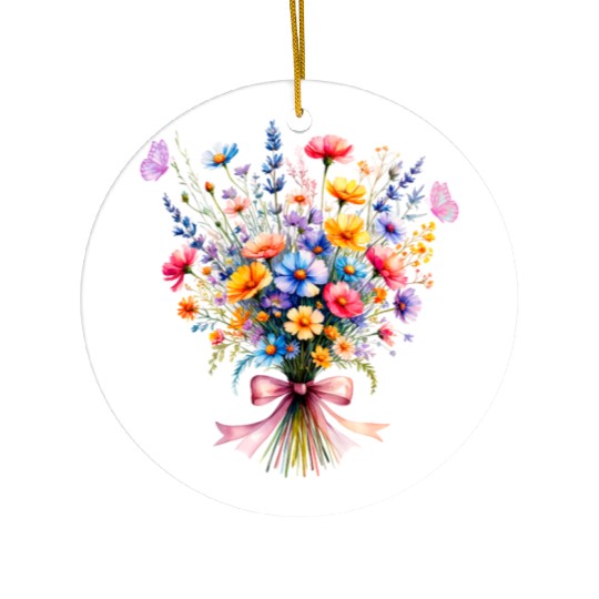 Flower Bouquet and Butterflies Ceramic Ornaments