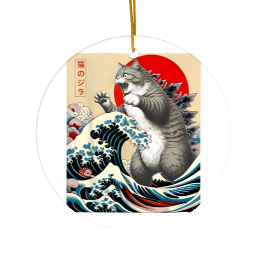 Catzilla Cat Japanese Art Funny Cat Ceramic Ornaments