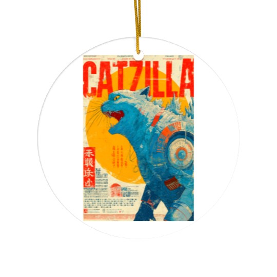 Catzilla Retro Movie Poster Ceramic Ornaments