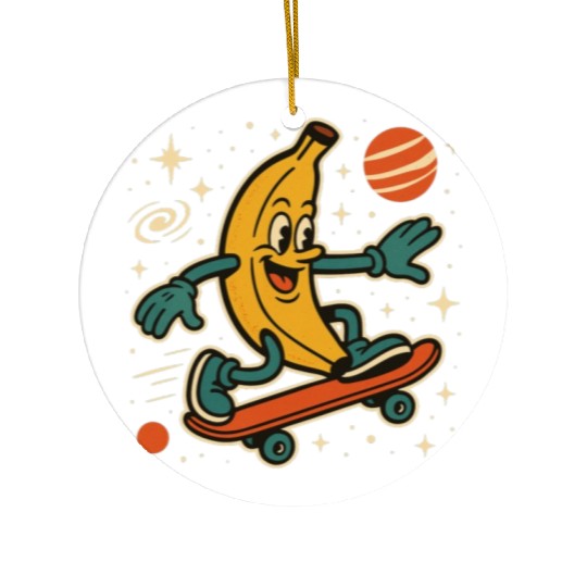 Playful Banana Skateboard Space Scene Ceramic Ornaments