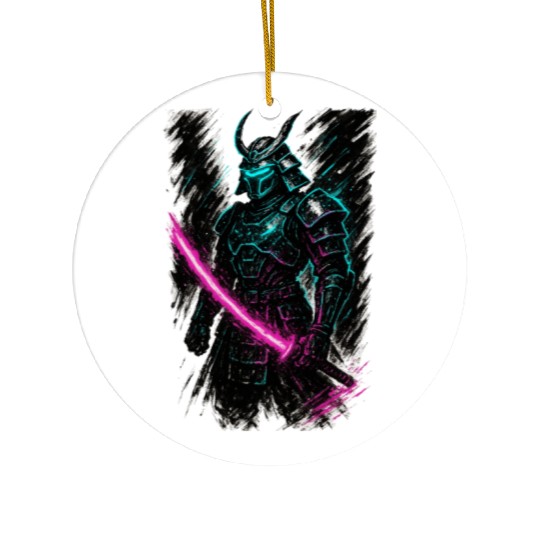 Neon Samurai Warrior Illustration Ceramic Ornaments