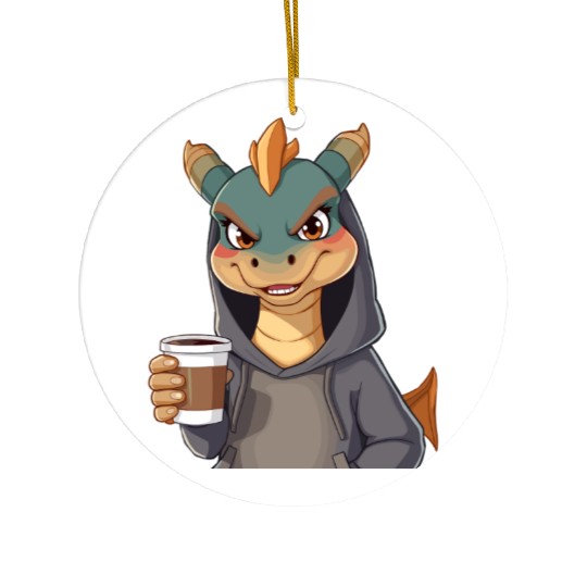 Dragon Character in Cozy Ceramic Ornaments with Coffee