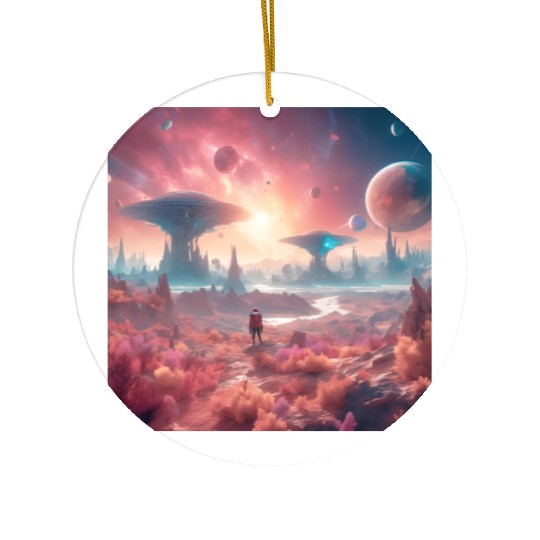 Alien Planet Explorer in Surreal Landscape Ceramic Ornaments